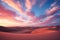 A panoramic view of an expansive desert landscape, with sand dunes stretching out as far as the ey