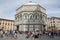 Panoramic view of exterior of Florence Baptistery on on the Piazza del Duomo