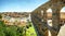 Panoramic view of the famous ancient aqueduct in Segovia, Spain