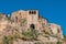 Panoramic view of famous Door in Civita di Bagnoregio with Tiber river valley, Lazio, Italy