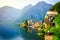 Panoramic view of famous Hallstatt village in the Austrian Alps