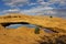 Panoramic view of famous Mesa Arch. Canyonlands has more than 80 natural arches - Canyonlands National Park, Utah, USA