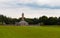 Panoramic view of the famous monumental hunting castle Jachthuis Sint-Hubertus in national park De Hoge Veluwe