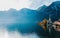 Panoramic view of the famous mountain village Hallstatt, Austria.