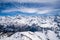 Panoramic view of famous peaks Monch, Jungfrau, Gletscherhorn, Grosshorn and Breithorn in Swiss Alps, Switzerland