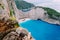 Panoramic view of famous shipwreck beach Zakynthos, Greece