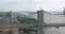 Panoramic view of famous skyline of downtown New York, Brooklyn Bridge over Hudson river