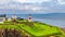 Panoramic view of Faroe islands seashore and lighthouse