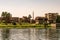 Panoramic view of fertile banks of Nile and everyday life during river cruise River near Luxor Egypt direction assuan