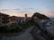 Panoramic view of fishing village harbour coastal town Getaria Guetaria on Urola Coast Gipuzkoa Basque Country Spain