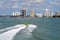 Panoramic View of the Florida Intra-coastal waterway and luxury condo buildings along the shore