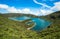 Panoramic view of Fogo lake in Sao Miguel Island, Azores, Portugal