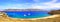 Panoramic view of Fokos beach, north of Mykonos, Cyclades island in the heart of the Aegean Sea