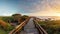 Panoramic view of a footbridge leading to Smathers Beach, bathed in the morning light. Ai Generated