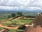 Panoramic view of the forest and Ruins of King`s palace from the top of Sigiriya Lion Rock fortress in Sri Lanka