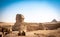 Panoramic view of the full profile of the Great Sphinx with the