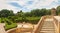 Panoramic view of a garden with a maze