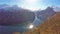 Panoramic view of geiranger fjord in Norway from platform