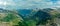 Panoramic view of Geirangerfjord and mountains, Dalsnibba viewpoint, Norway