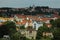 Panoramic view of German town - hills, houses, trees, church