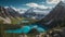 Panoramic view of glacier lake and mountains. generative ai