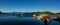 Panoramic view of the golden hours at the waterfront in Gibsons, BC. Canada