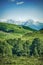 Panoramic view of gorgeous mountain ridge with high rocky peaks