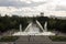 Panoramic view of the Gorky Park with a fountain and flowerbeds cloud on a summer day