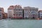 Panoramic view of Grand Canal (Canal Grande) with active traffic boats