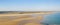 The panoramic view of the Grande Plage de Barneville in Europe, France, Normandy, Manche, in spring, on a sunny day