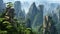 Panoramic view of the green hills in Huangshan China
