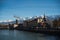 Panoramic view of The Grenoble-Bastille cable car, the Isere river and the Belledonne mountain range in the background