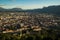 Panoramic view of Grenoble in the sunset with the Vercors massif in the background
