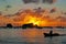 Panoramic view of Gustavia harbour at sunset, St Barth, sailboats