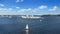 Panoramic view of Halifax Harbor with military ship