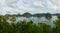 Panoramic view of Halong Bay with cruise ships and boats