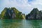 Panoramic view Halong bay islands sea landscape. Rock islands South China Sea Vietnam. Site Asia