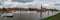 Panoramic view of harbor on the Elbe River in a historic town of Tangermuende.