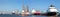 Panoramic view of the harbor with offshore ships in Bremerhaven, Germany