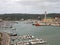 Panoramic view of the harbour and cityscape of Mahon in Menorca