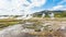 Panoramic view of Haukadalur geyser valley