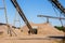 Panoramic view heavy metal construction open pit gravel plant sand quarry big rusty rotor machine material excavating