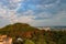 Panoramic view of High Castle hill with yellowed autumn trees and TV tower against picturesque sky, Lviv, Ukraine