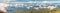 Panoramic view from a high green hill above the clouds to the sea, islands, rice terraces, fields and forests in indonesia, Agung