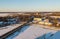 Panoramic view from a high point view of the Finnish bay ice-covered bridge car and home winter selection. Russia Vyborg