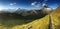 Panoramic view from hiking trail under Matterhorn, Switzerland.