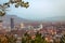 Panoramic view of hills, old town and tower. Jena, Thuringia, Germany