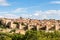 Panoramic view of the historic city of Avila from the Mirador of Cuatro Postes, Spain