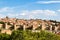 Panoramic view of the historic city of Avila from the Mirador of Cuatro Postes, Spain