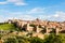 Panoramic view of the historic city of Avila from the Mirador of Cuatro Postes, Spain, with its famous medieval town walls
